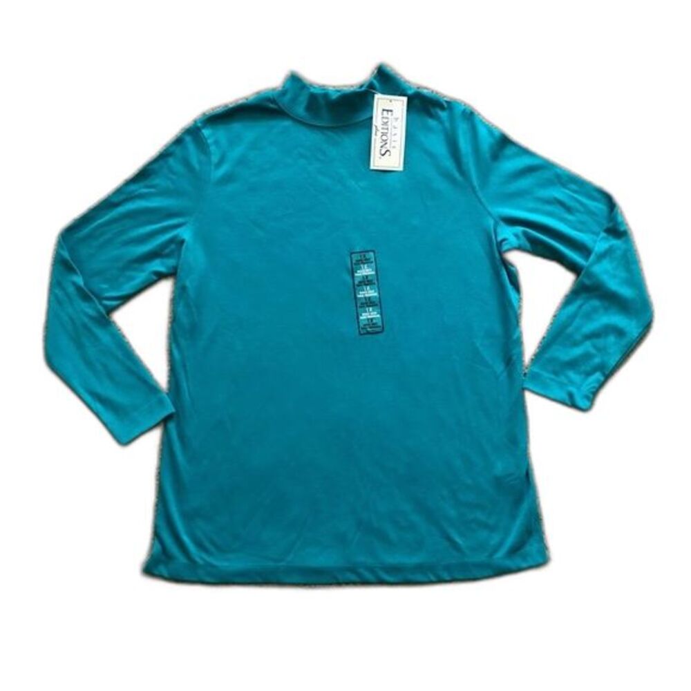 Vintage 90s Basic Editions Plus Teal Mock Neck Turtle Neck NWT Size 1X